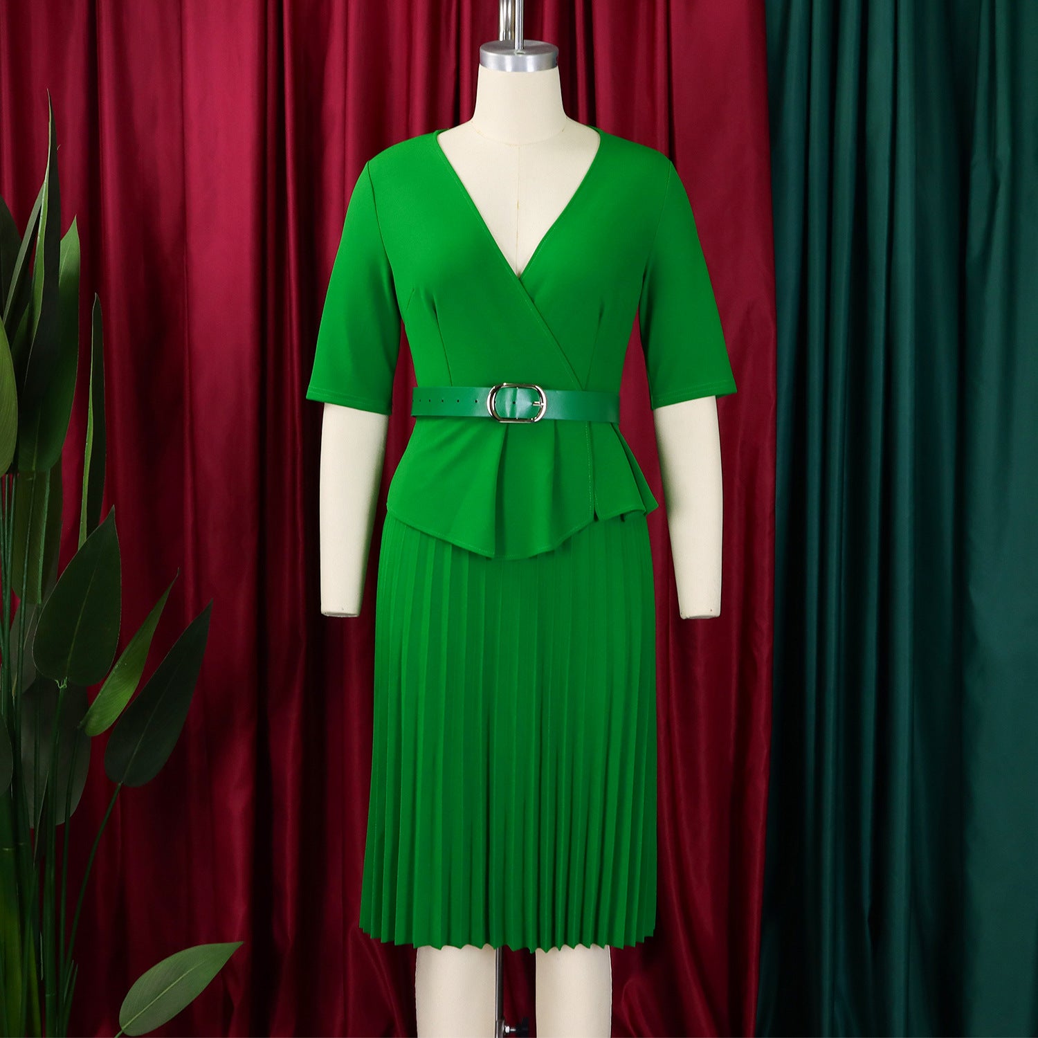 Plus Size Women v-neck pleated African dress 19