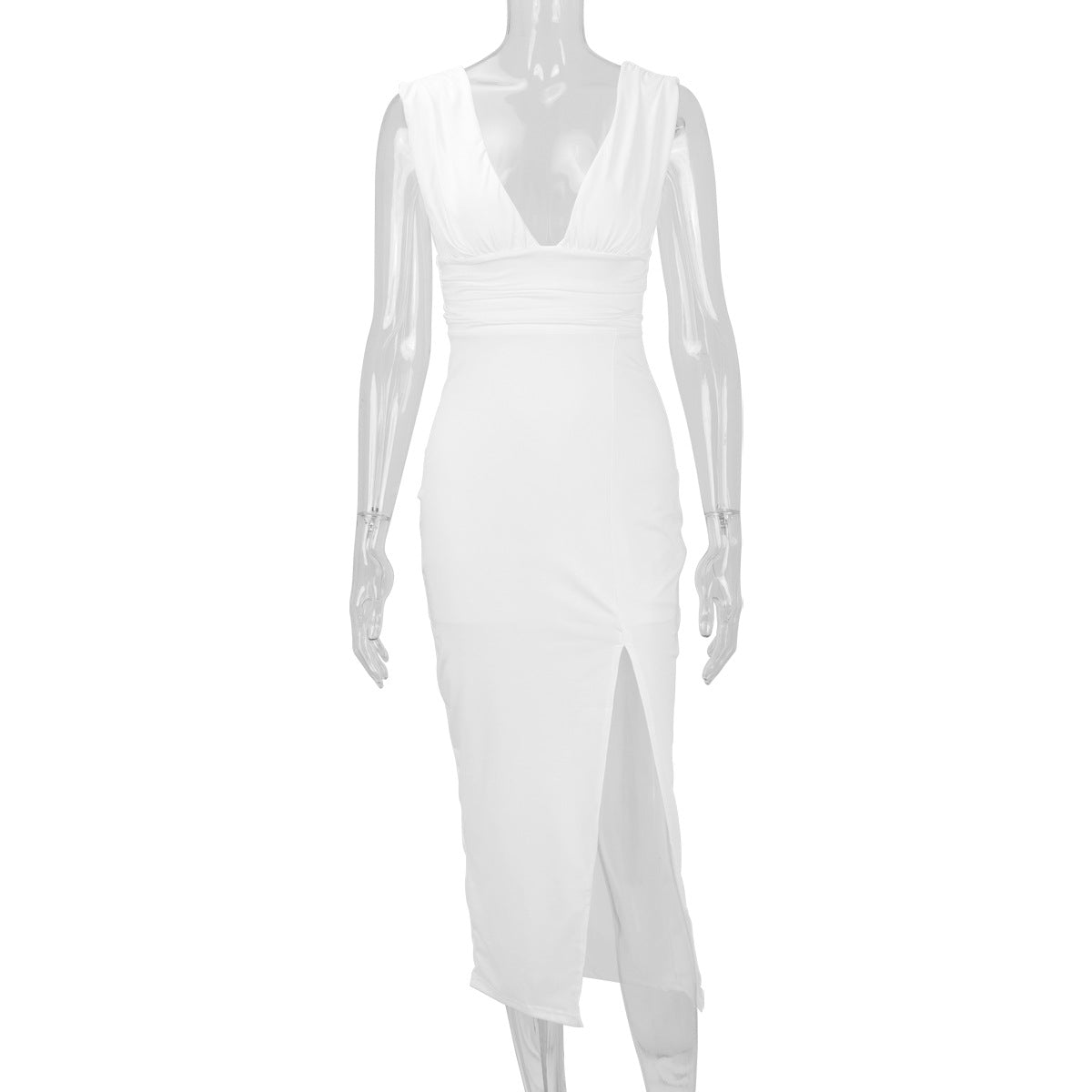 Women's Summer Fashion Deep V-Neck Slim Low Back Slit Sexy Dress 8