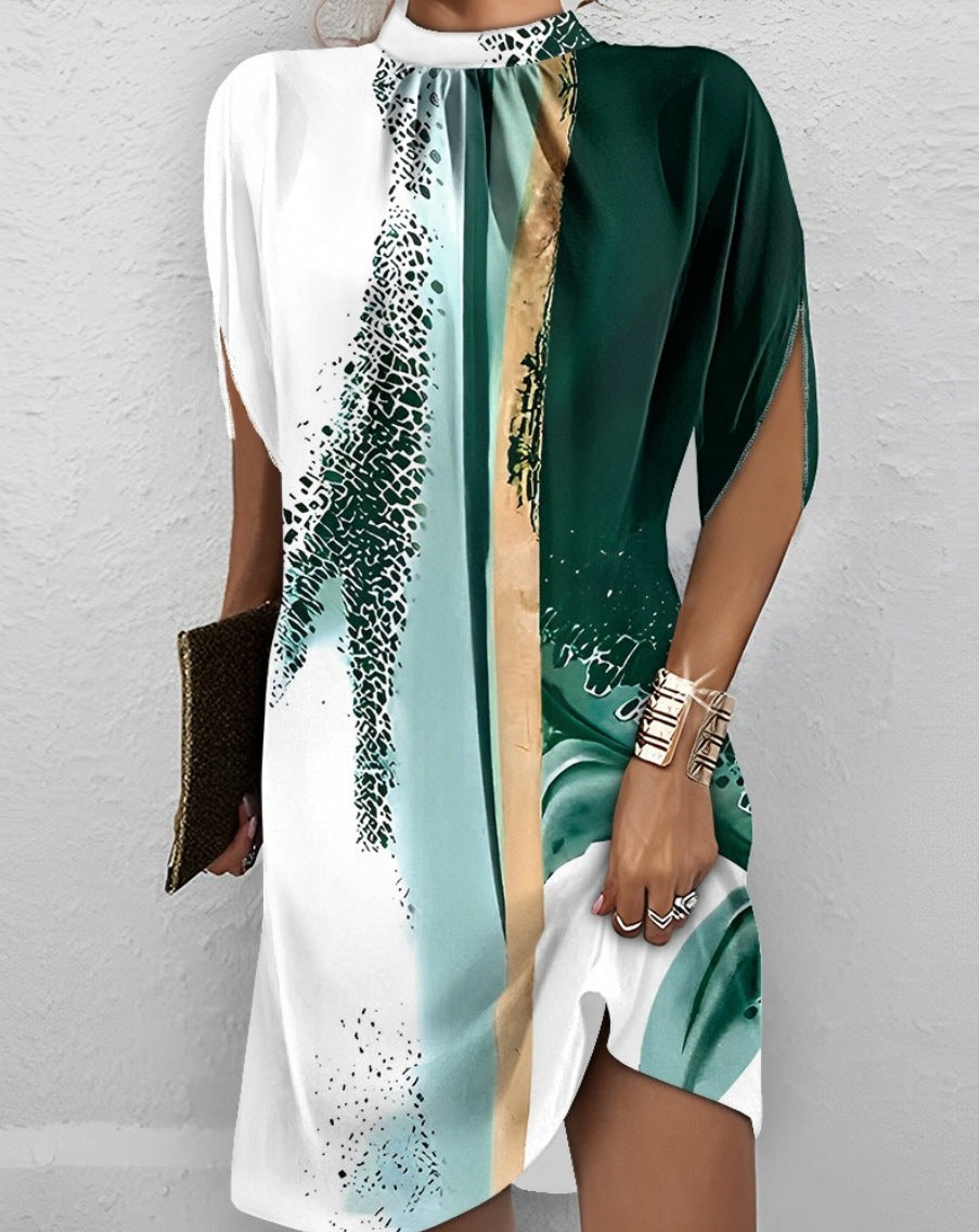 Women Round Neck Loose Bat Sleeves Round Neck Dress 15