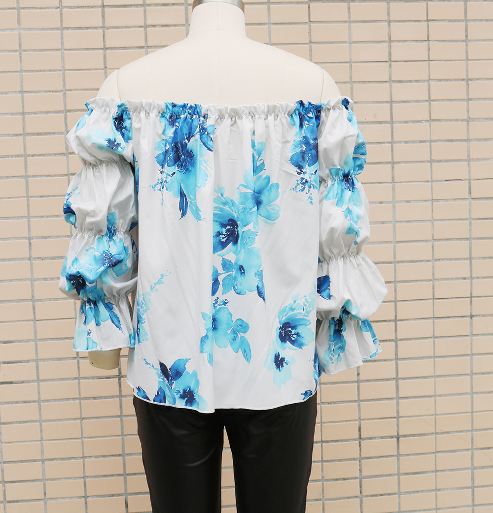 Off Shoulder Long Sleeve Printed Loose Women Casual Top 17