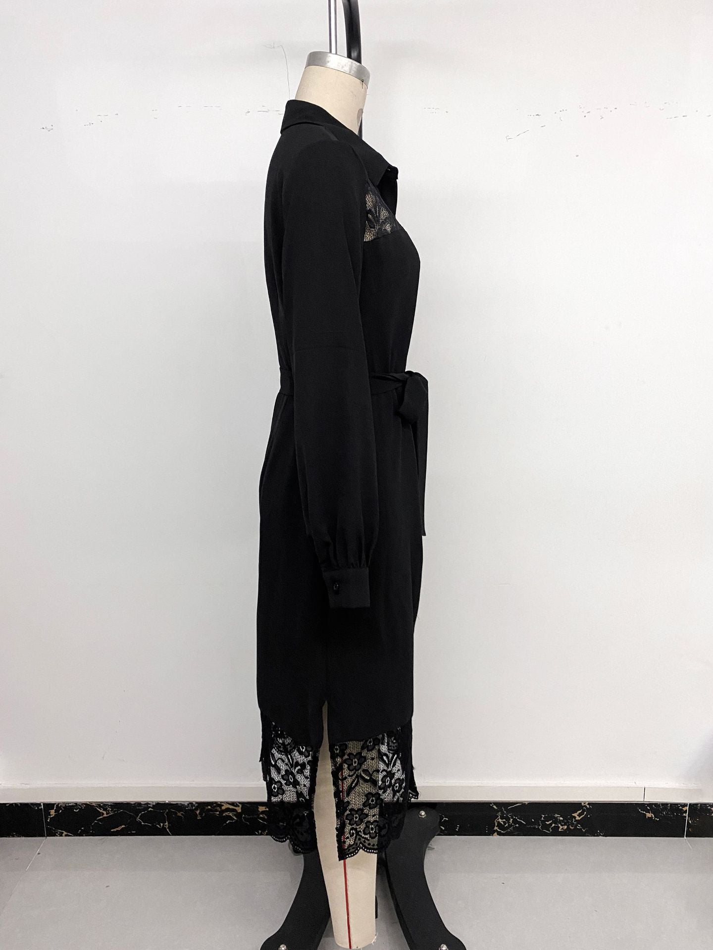 Women Autumn Long-Sleeved Lace Patchwork Shirt Dress 8