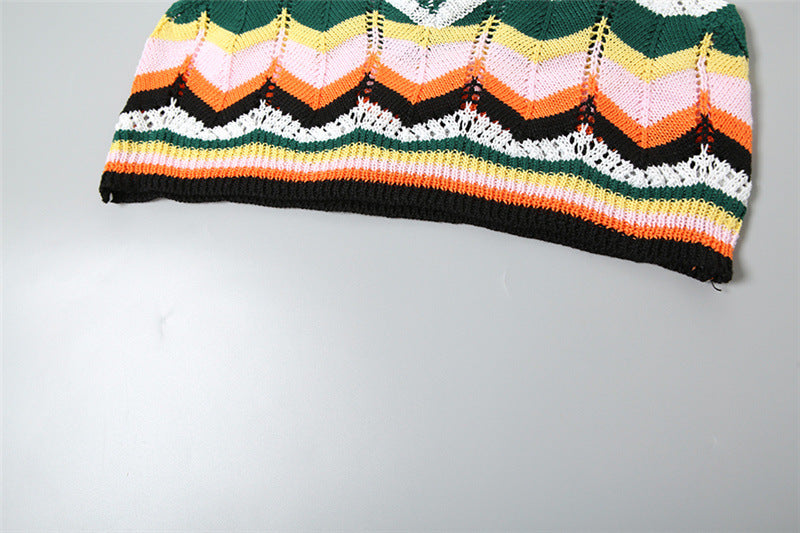 Summer Fashion Contrast Sexy V-Neck Crop Vest High Waist Slim Short Skirt Two Piece Set 12