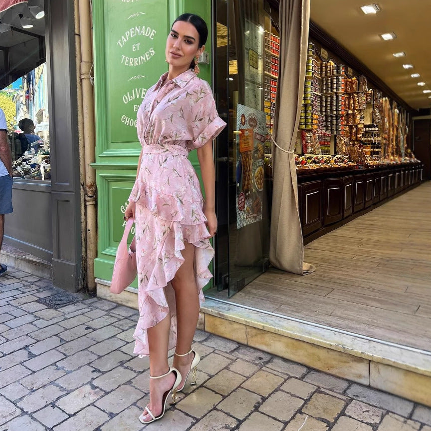 Women Printed ruffled, irregular, sexy dress 6