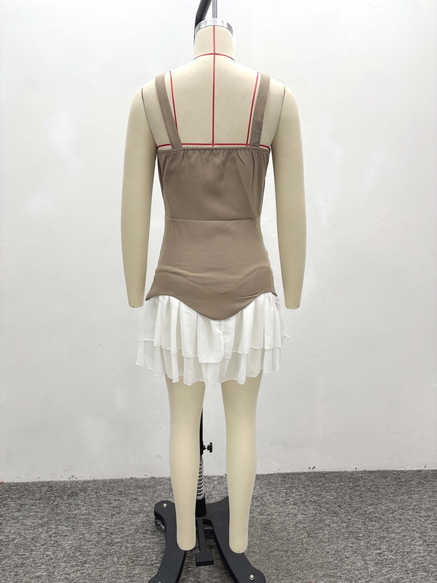 Summer Sexy Zipper Strap Women's Patchwork Pleated Short Dress 12