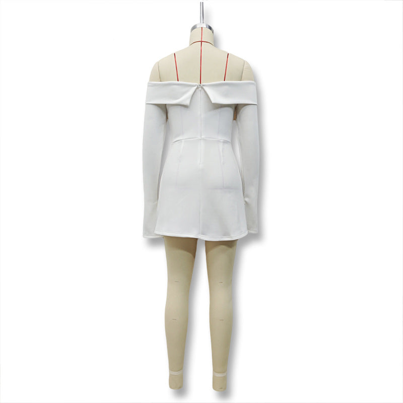 Women Backless Off Shoulder Strapless Long Sleeve Dress 13