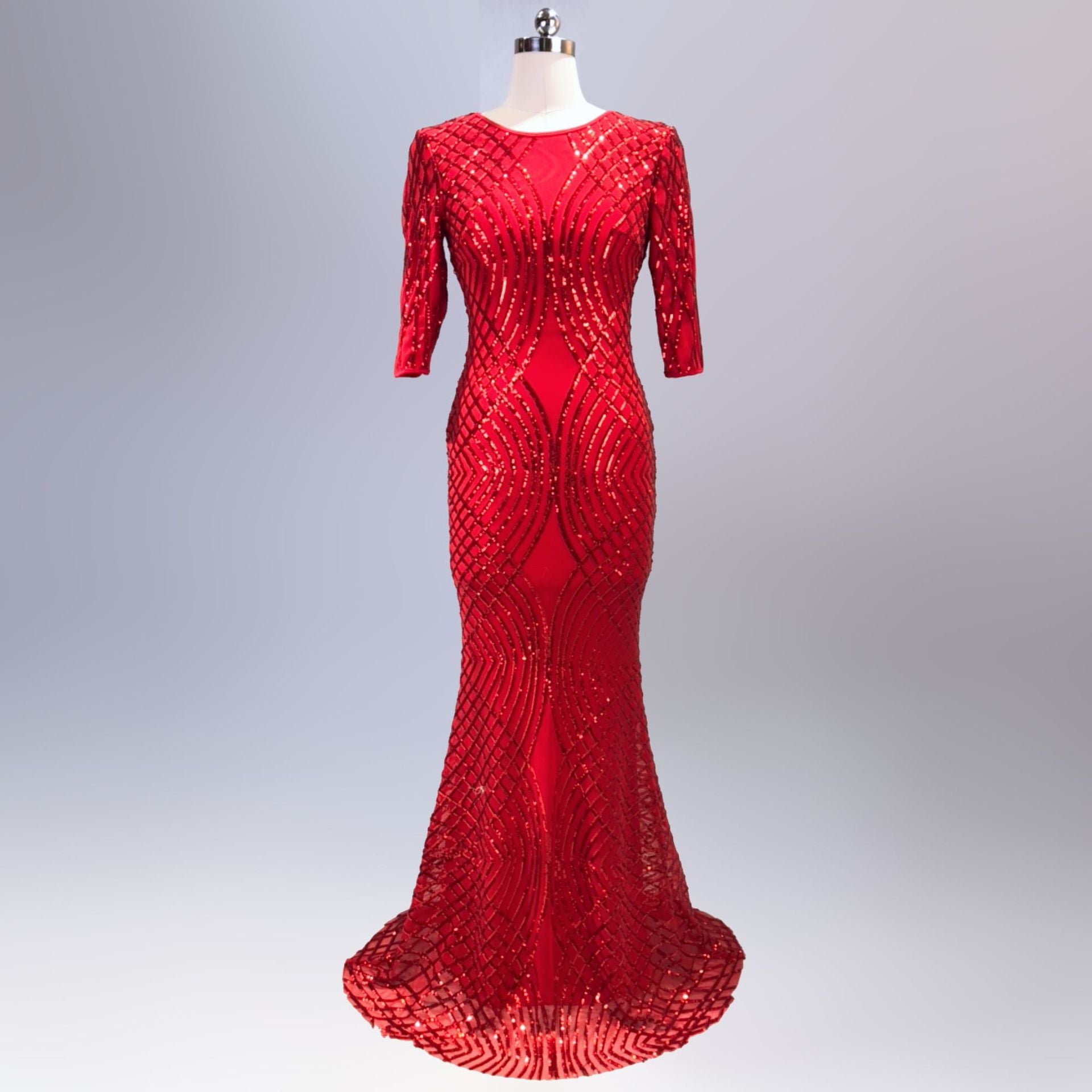 Long Sequin Half Sleeve Plus Size Fat Beauty Mermaid Formal Party Evening Dress 18