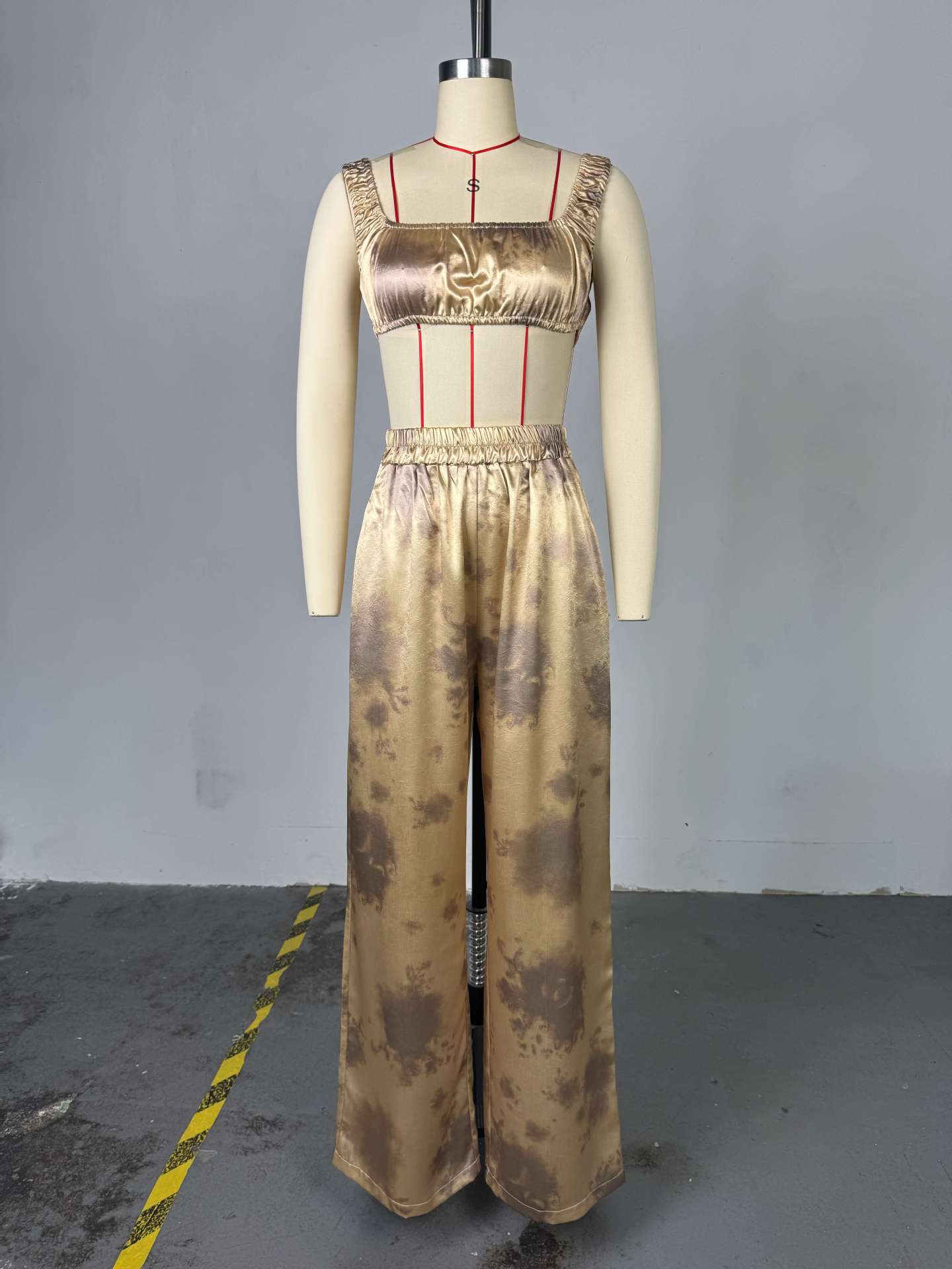 Summer Women's Fashion Turn-Down Collar Long-Sleeve Shirt & Strapless Wide-Leg Pants Three-Piece 10