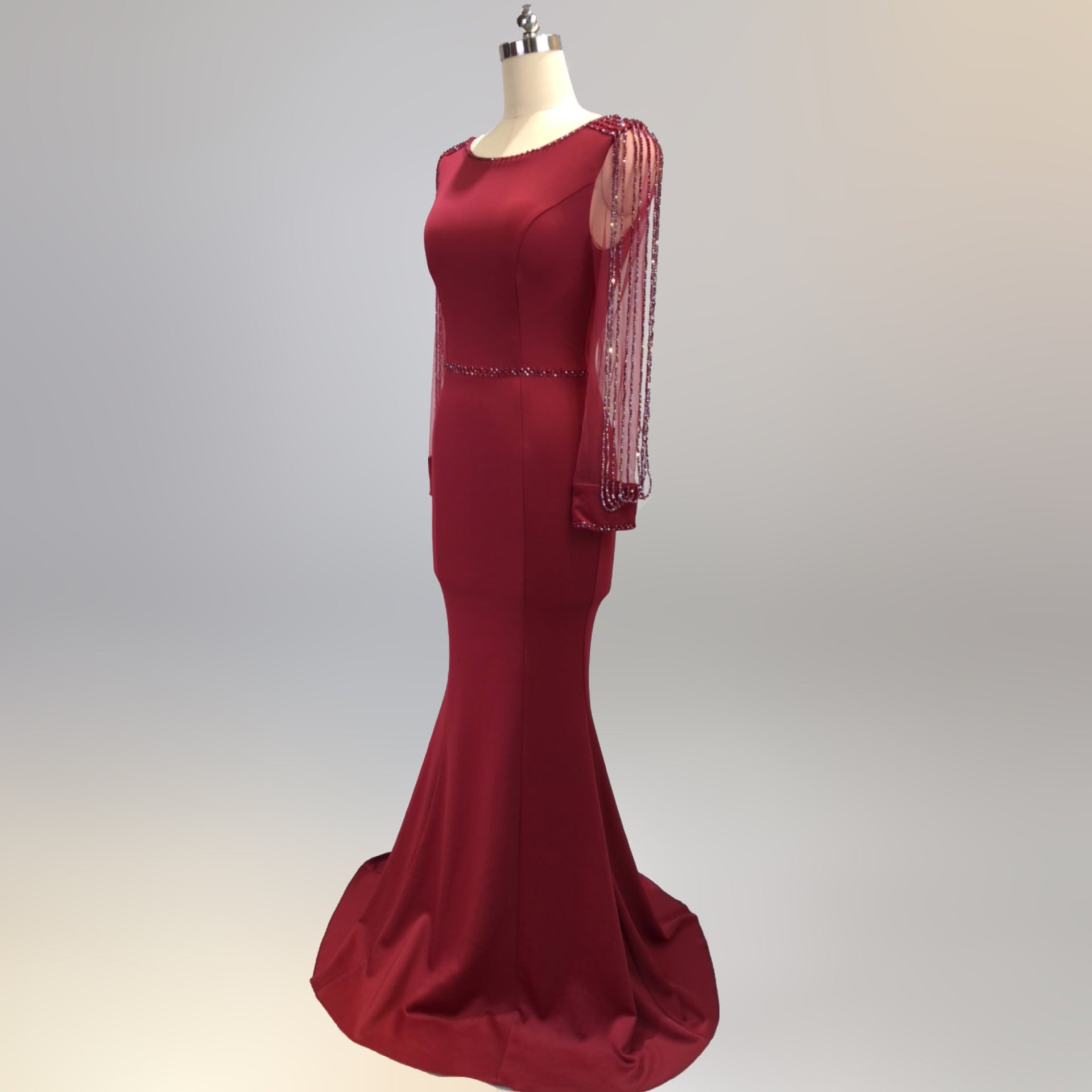 Bridal toast autumn long-sleeved rhinestone chain mermaid long evening dress 23