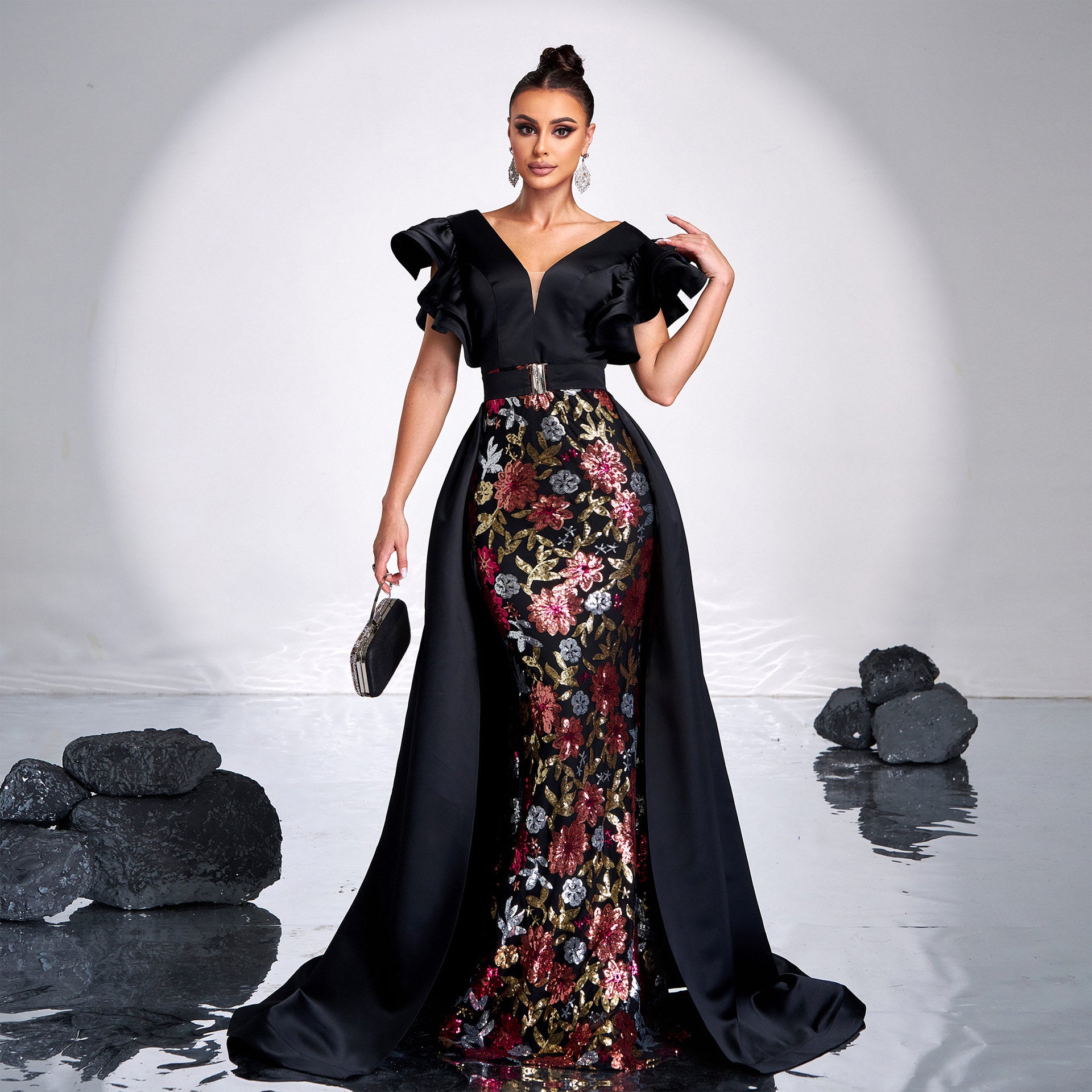 Women's Luxury Sleeveless V-Neck Slim Sequin Formal Fishtail Evening Dress 7