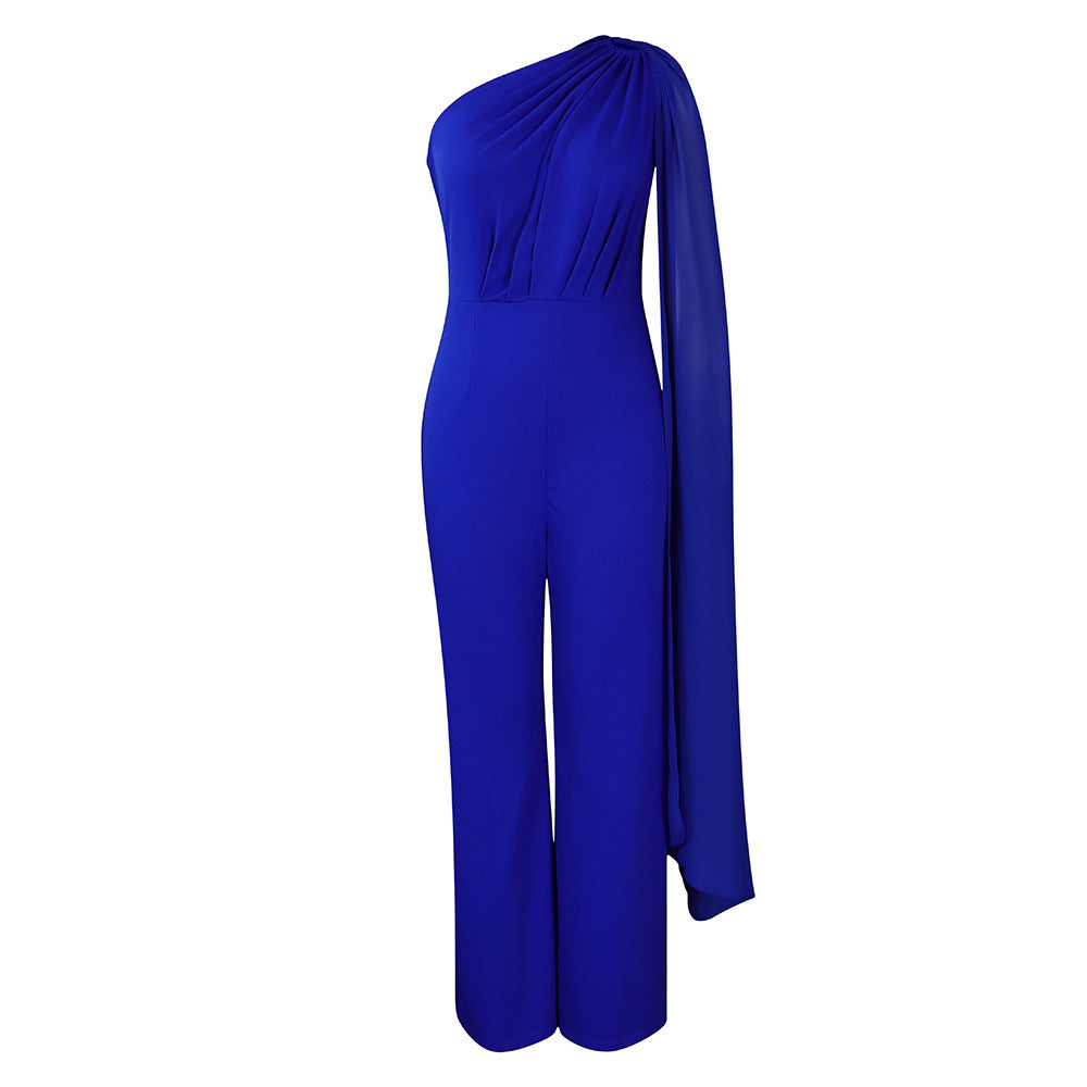 African Women's Solid Color Sexy One Shoulder Formal Party Fashion Jumpsuit 11