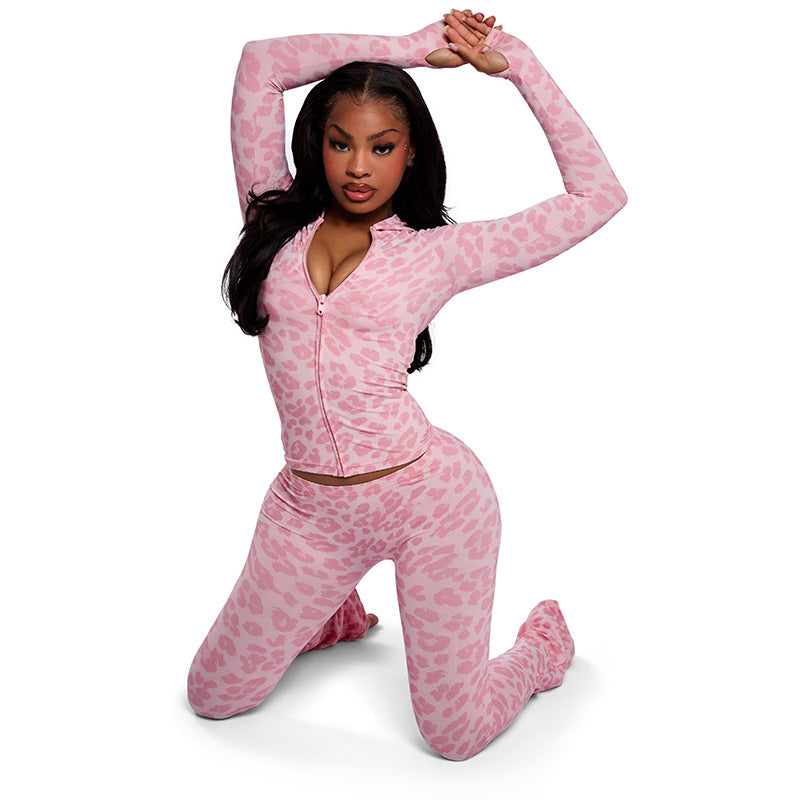 Women's Autumn Fashion Hooded Camouflage Print Long Sleeve Sports Slim Fit Casual Pants Set 17