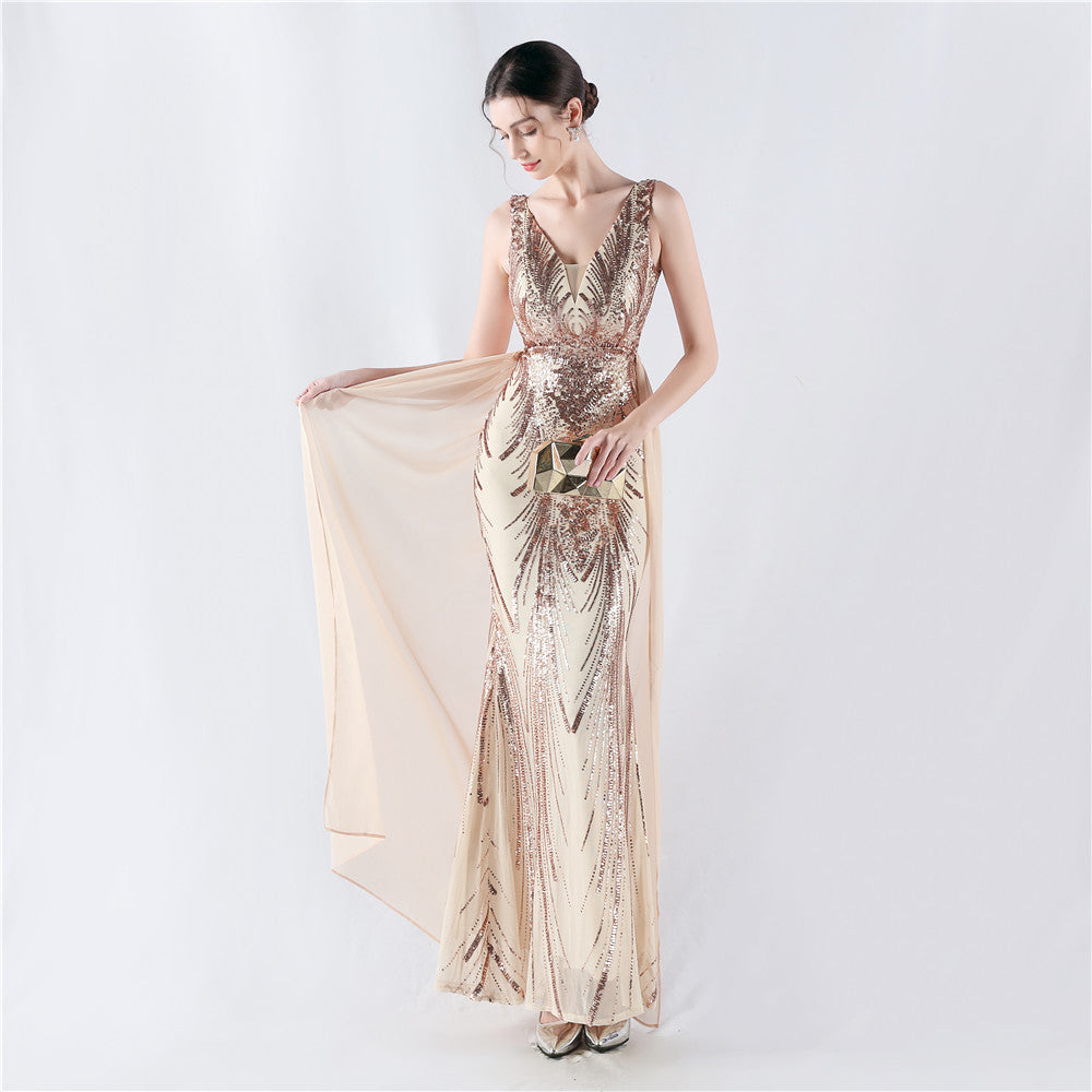 Elegant Sequin Rhinestone Chain Evening Dress 12