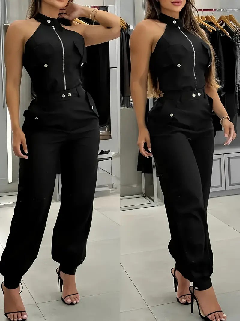 Summer Women's Sexy Halter Neck Top Casual Cargo Pants Two-Piece Set 7
