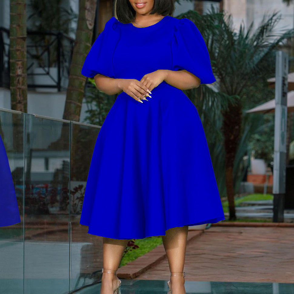 Women Round Neck Puff Sleeve Dress 9