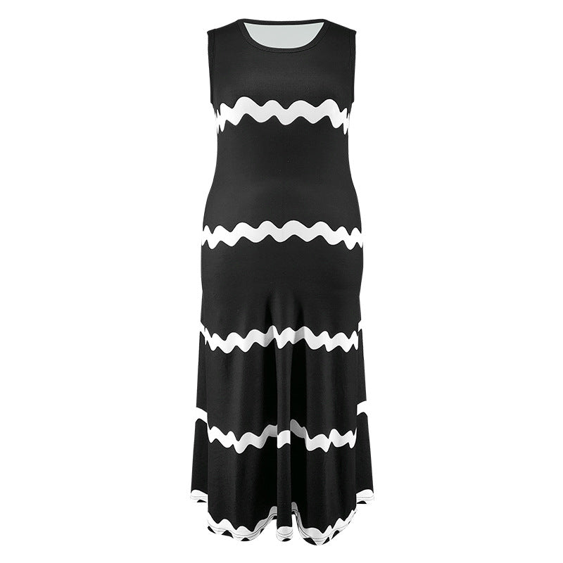 Plus Size Sleeveless Straps Striped Print Women's Long Dress 5