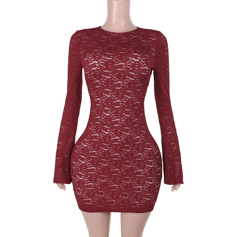 Autumn Chic Slim Lace Low Back Bodycon Women Dress 10