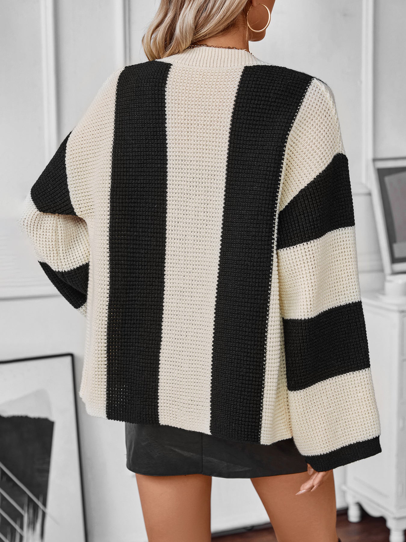 Contrast Striped Women's Sweater Cardigan Autumn And Winter Casual Loose Women's Knitting Shirt