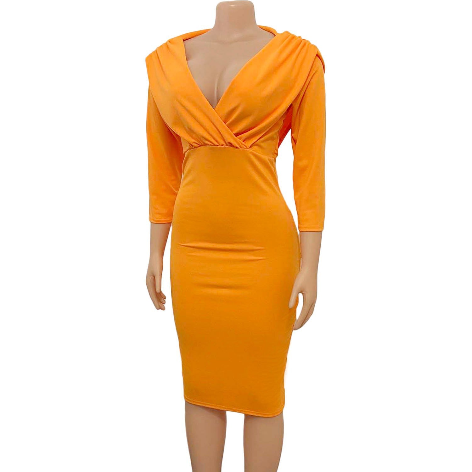 Women'S Spring V Neck Solid Color Bodycon Sexy Fashion Plus Size Dress 15