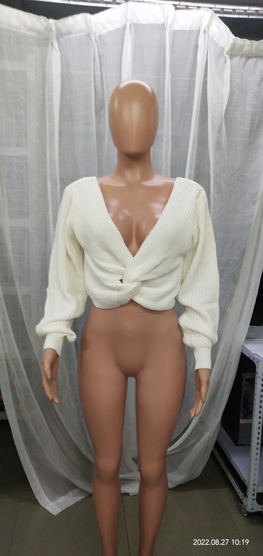 Women Fall Winter Long Sleeve Knotted Crop Sweater 13