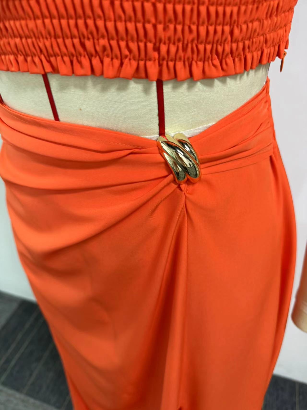 Women Slash Shoulder Slit Sleeveless Top and Skirt Two-piece Set 7