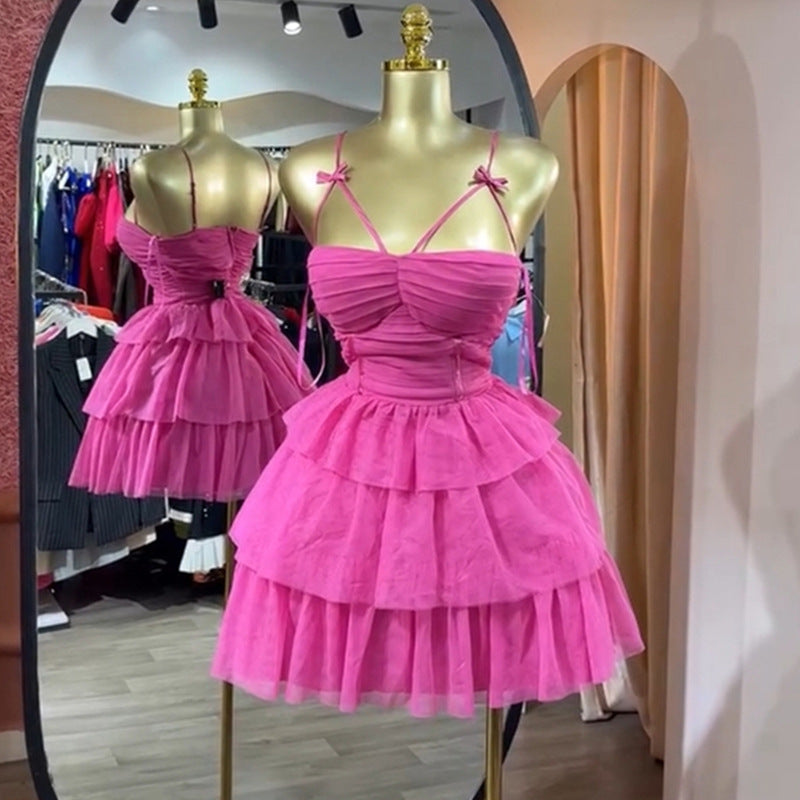 Women summer bow-tie strapless ruffled dress 3