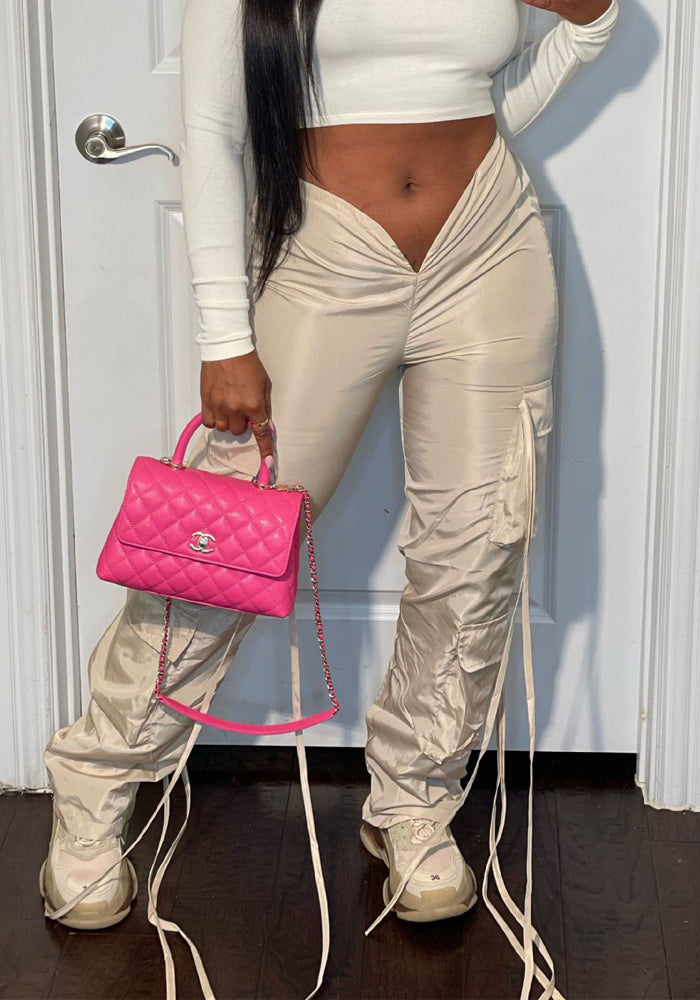 Women's Sexy Bright Lace-Up Multi Pocket Streetwear Casual Pants