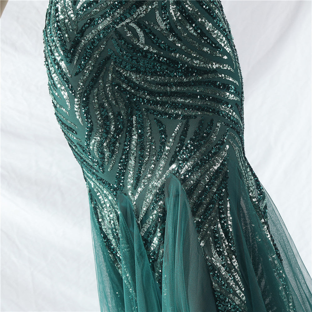 Sequin Mesh Patchwork Strapless Mermaid Evening Dress 24