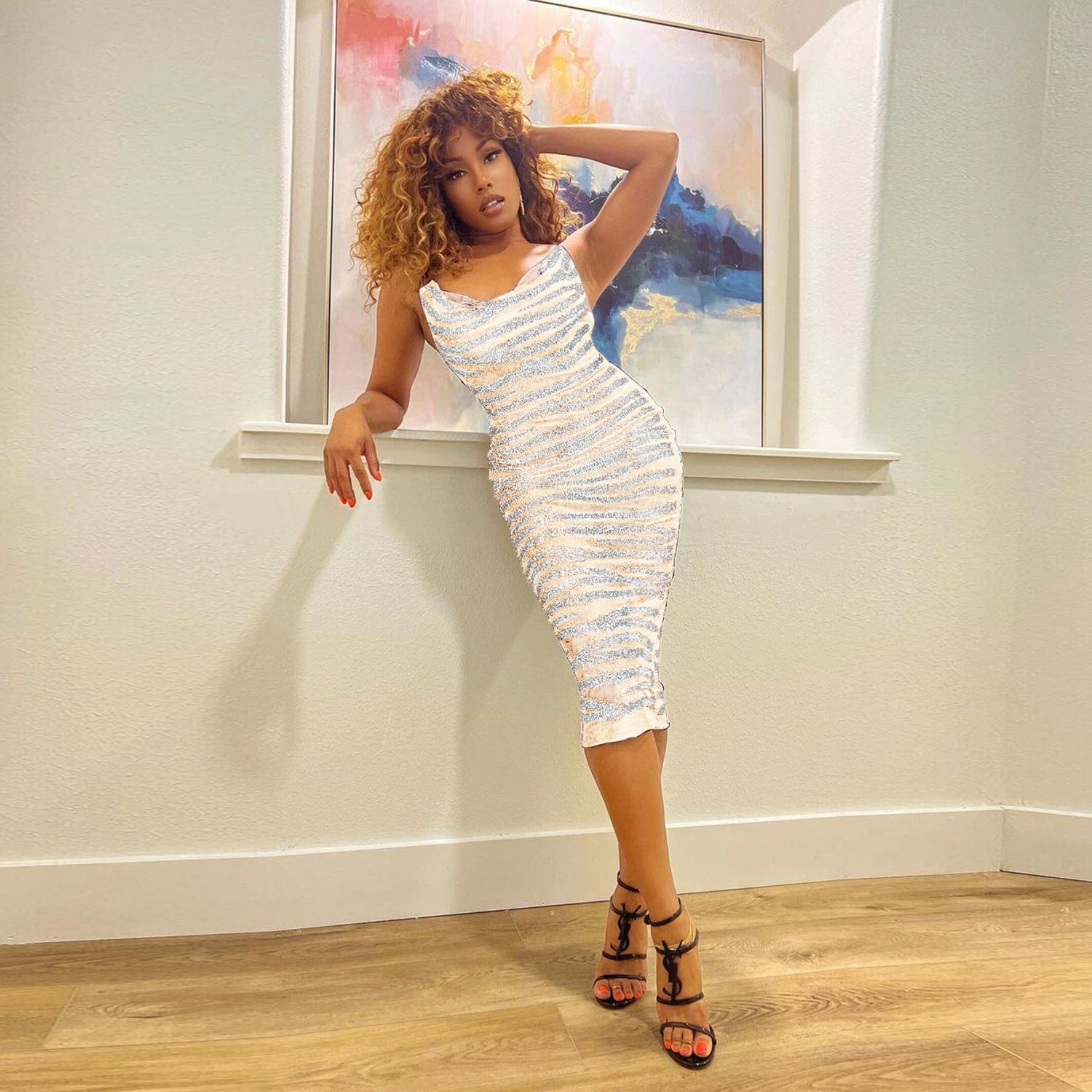 Women Sling Beaded See-Through Bodycon Dress 5