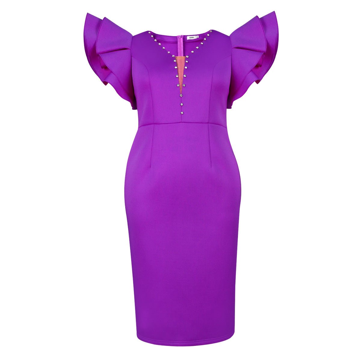 Women spring studded V neck Elegant party Ruffle Sleeve dress 6