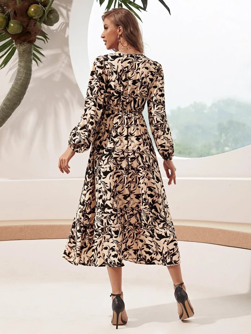Women printed long-sleeved dress (without belt) 6