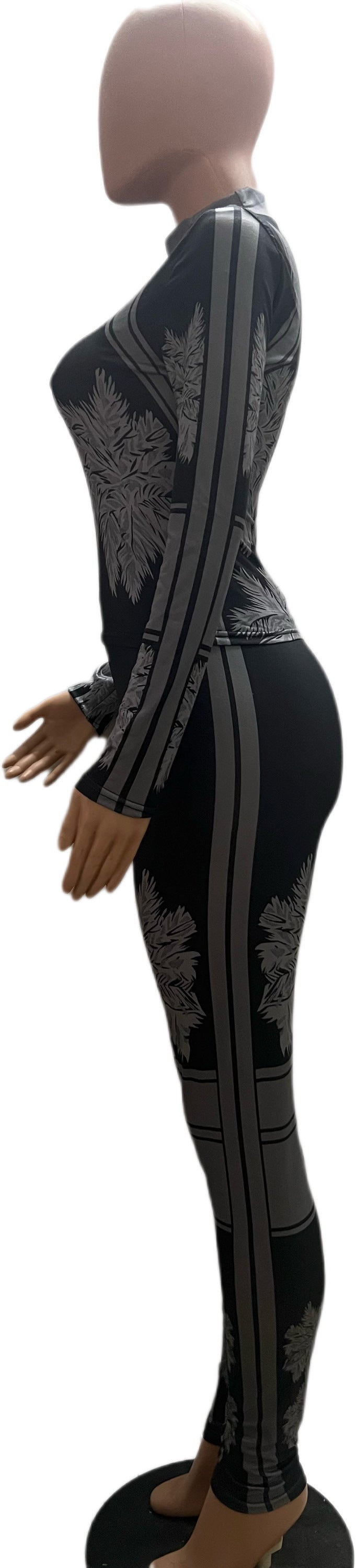 Women's Irregular Printed Tight Fitting Long Sleeve Tops And Pants Casual Two Piece Set 11