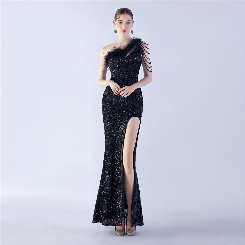 Sexy One Shoulder Sequin Long Dress Plus Size Beauty Formal Party Evening Gown 3