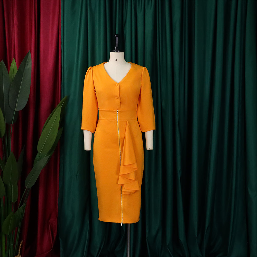 Plus Size Women'S Fall/Winter V-Neck Long Sleeve Top Bodycon Skirt Two Piece Set 16