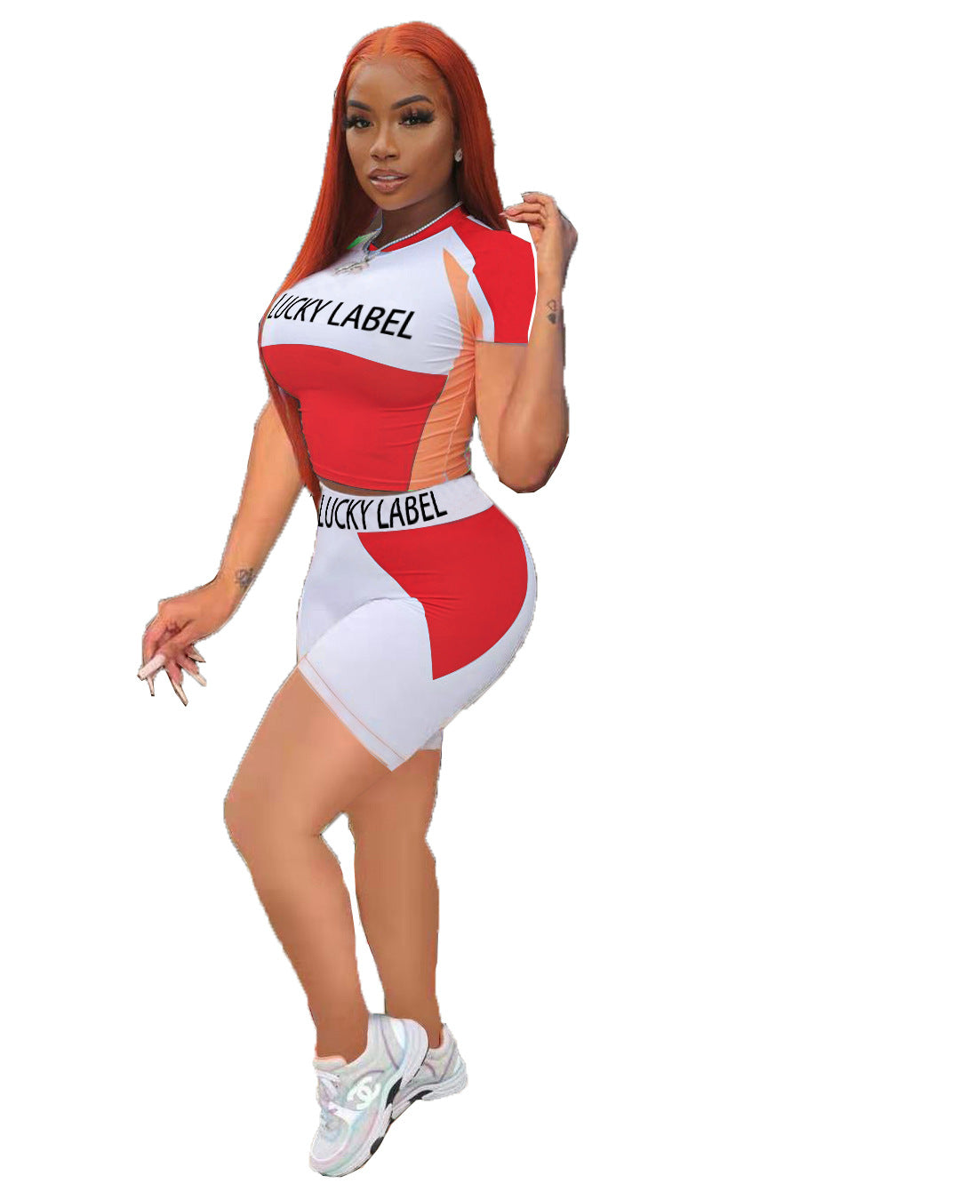 Women's Letter Colorblock Print Short Sleeve Shorts Tracksuit 18