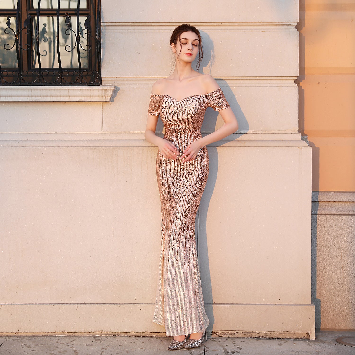 Sexy Off Shoulder Sequin Fishtail Long Dress Mermaid Evening Dress 13