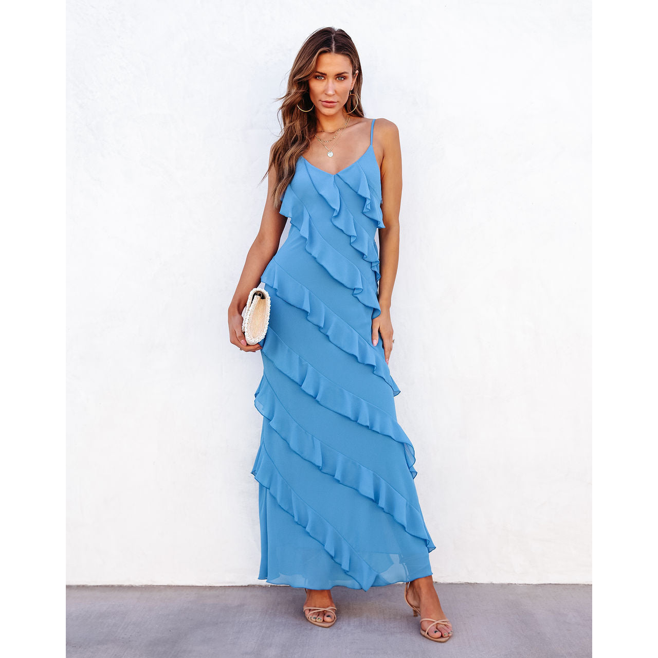 Spring and summer sexy Low Back straps u-neck slim side slit long dress 6