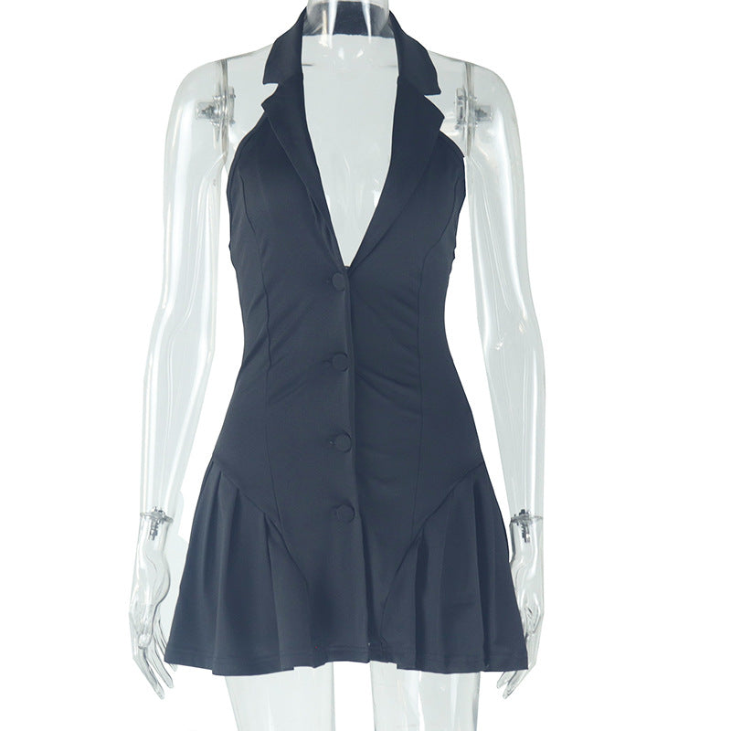 Sexy Fashion Slim V-Neck Halter Neck Dress Women's Low Back Sleeveless Bodycon Trend Dress 6