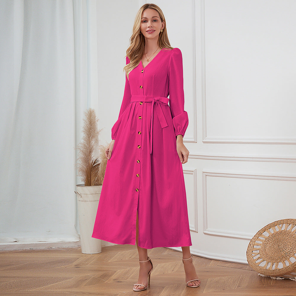 Plus Size Women V-Neck Single-Breasted Strappy Dress