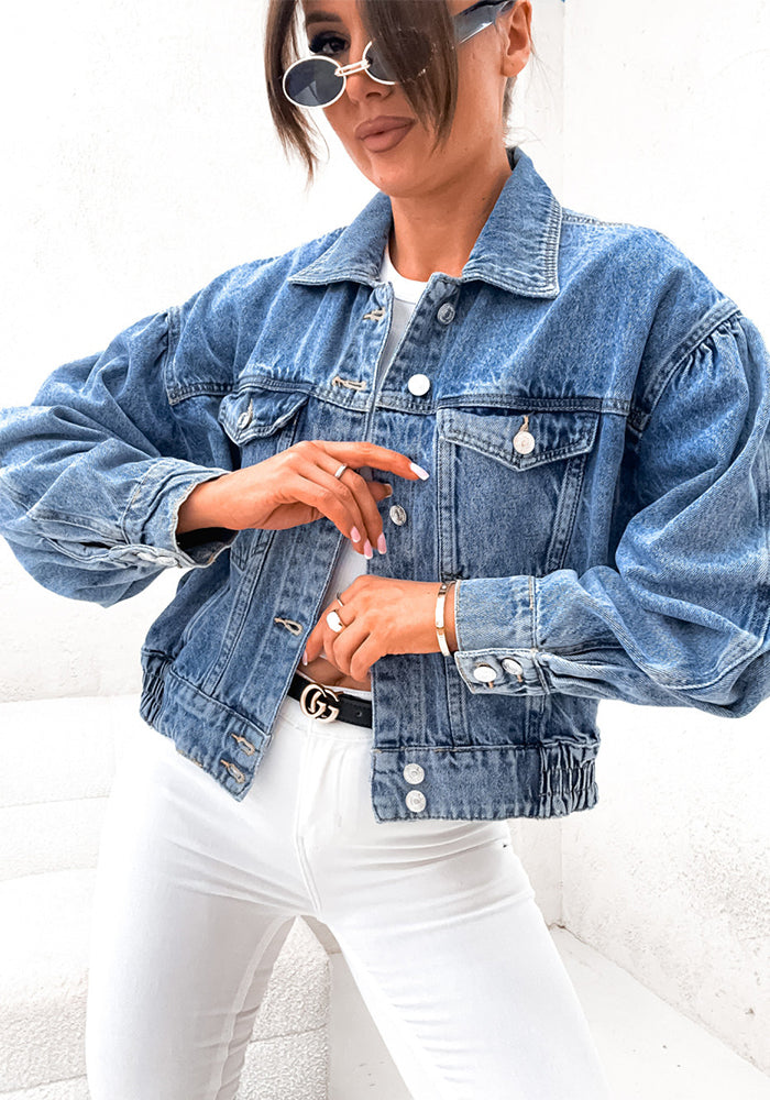 Women Washed Denim Crop Jacket