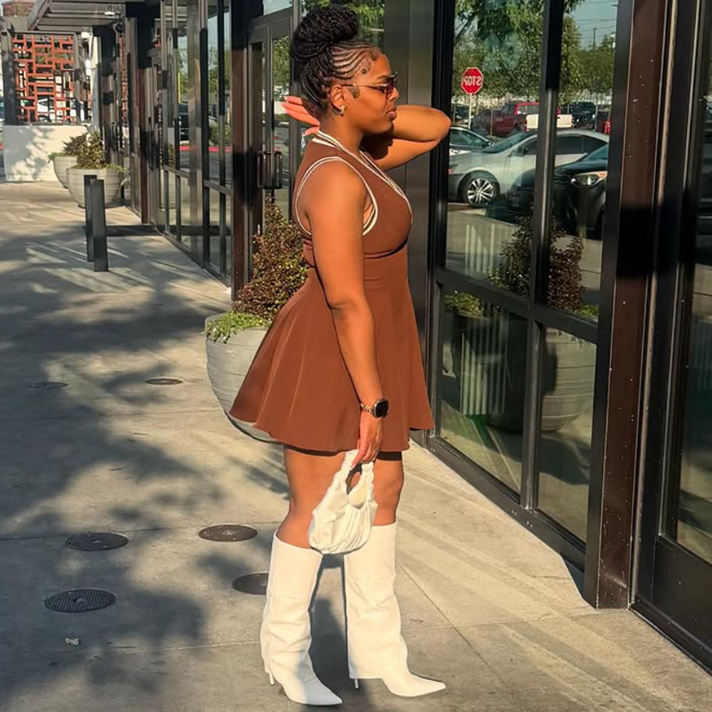 Women Women sexy pleated lotus leaf sleeveless Sundress 4