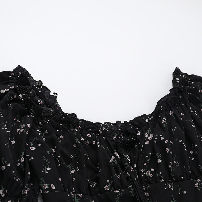 Autumn dress fashion style Chic slim floral long-sleeved a-line dress 8