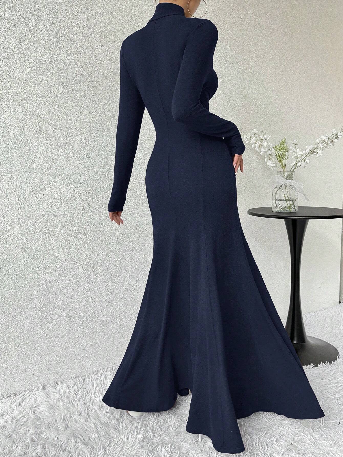 Women's Autumn And Winter High Collar Chic Slim Long Dress 3