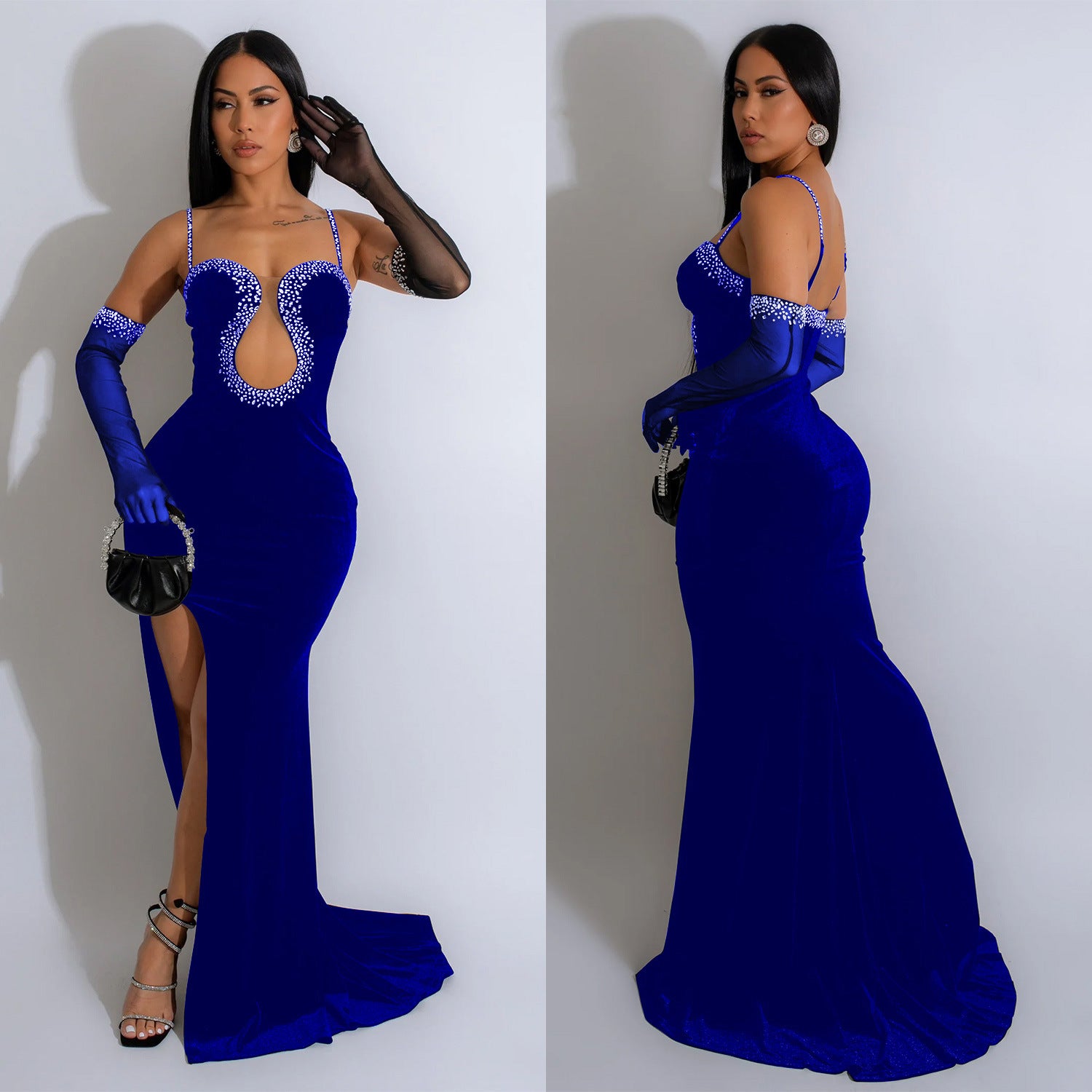 Women Solid Sexy Strapless Beaded Maxi Dress 3