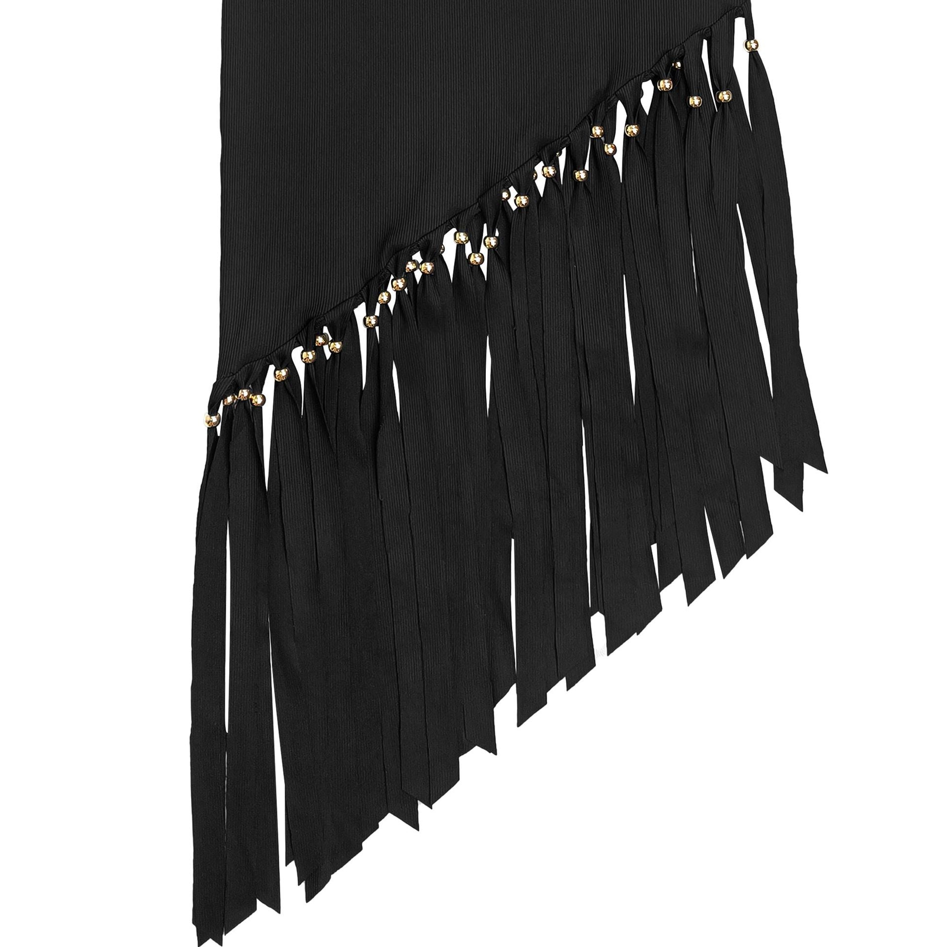 Women Solid Round Neck Tassel Dress 22