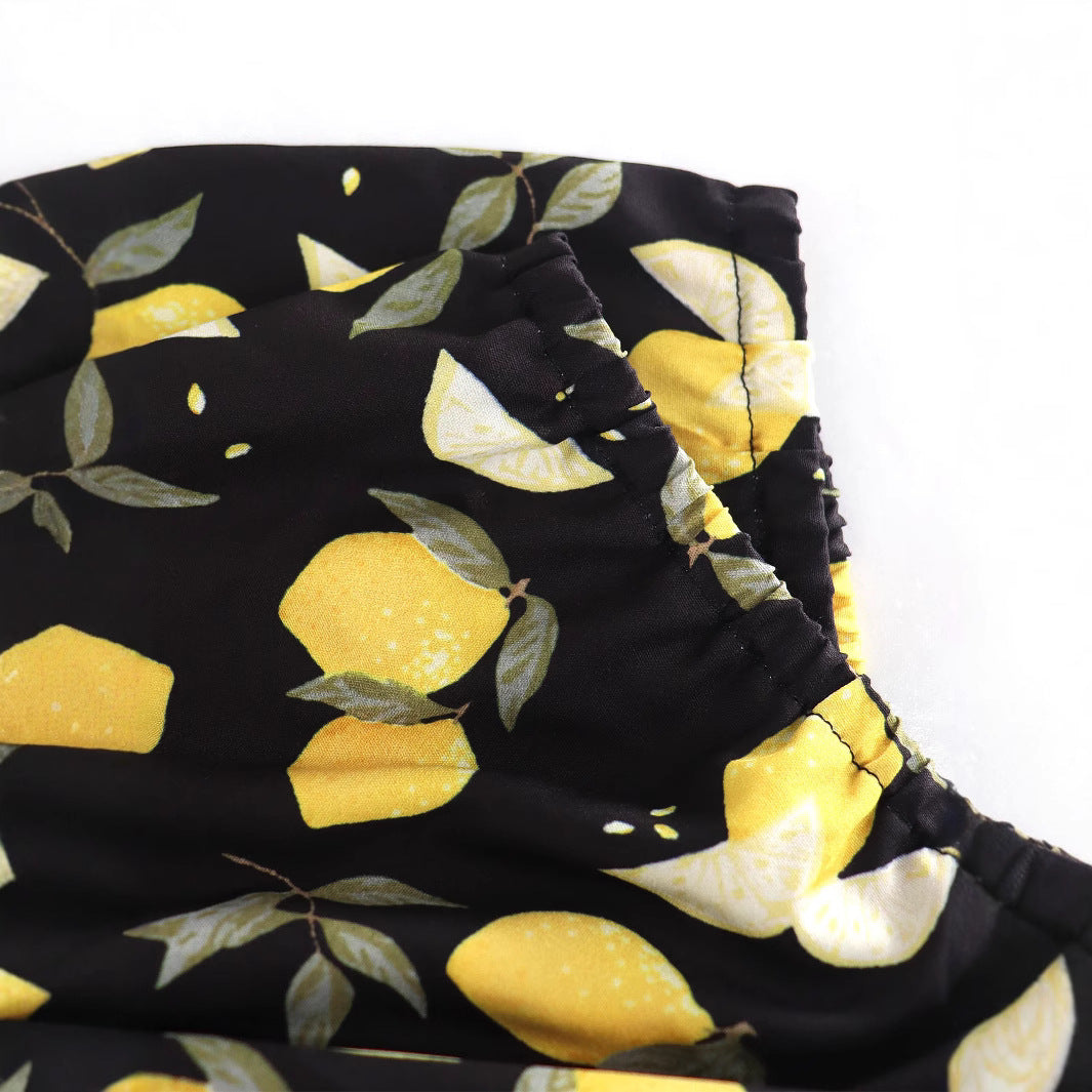 Plus Size Women's Summer Lemon Print High Waist Casual Midi Dress 4