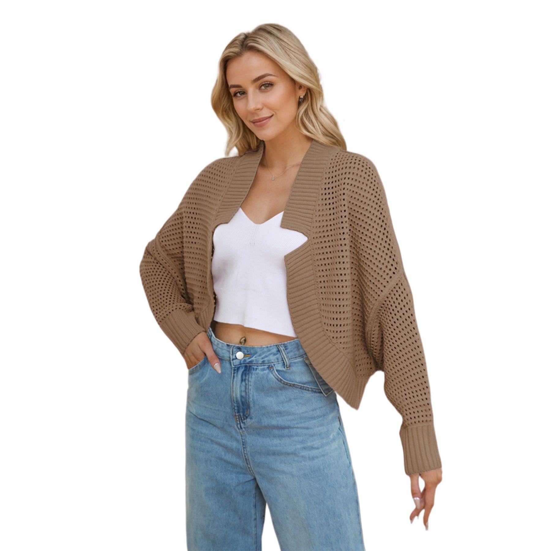 Autumn winter fashion v-neck Bat Sleeves Knitting cardigan sweater for women 7