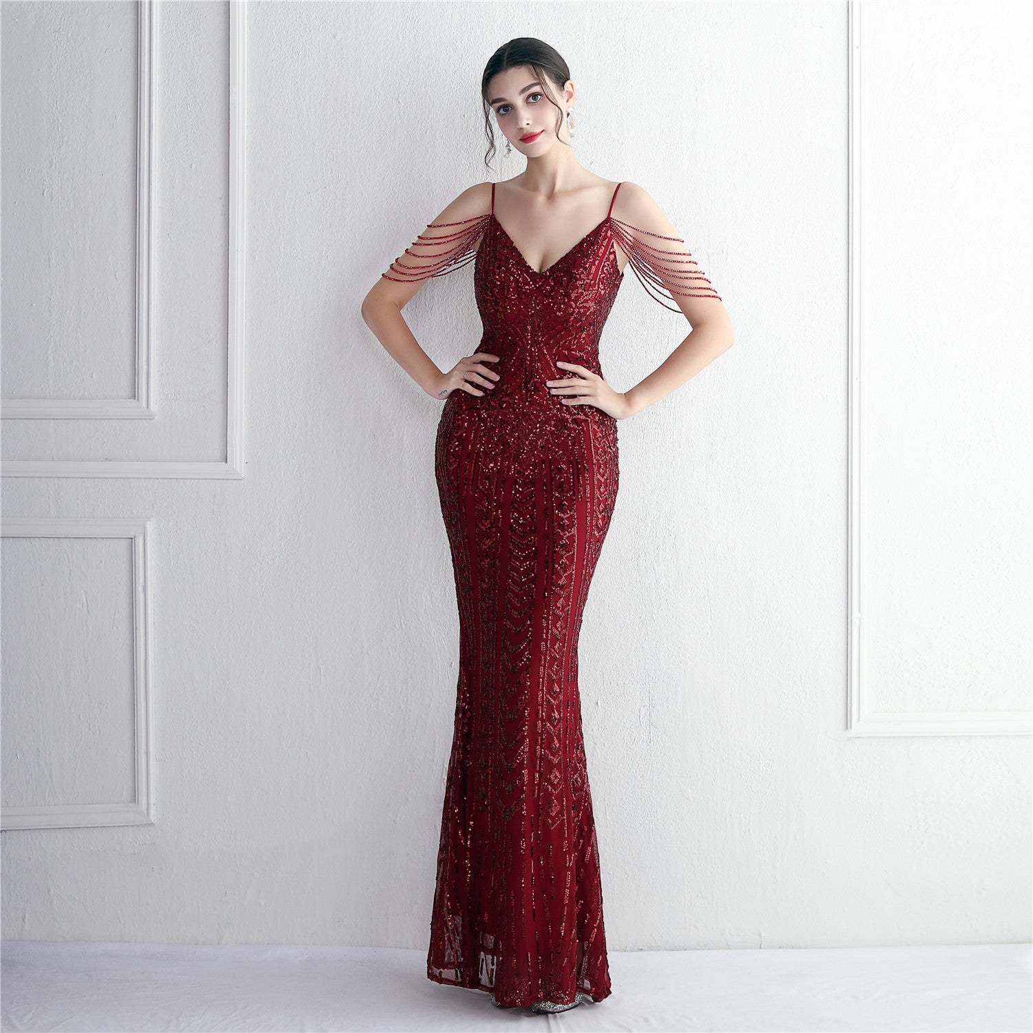 Long Sequins Plus Size Costume Formal Party Evening Dress 17