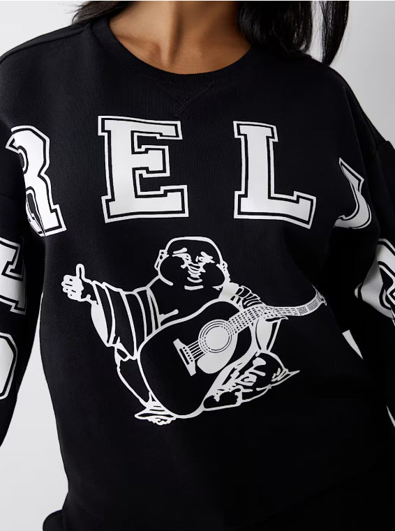 Women Letter Print Round Neck Long-Sleeved Athletic Top 4