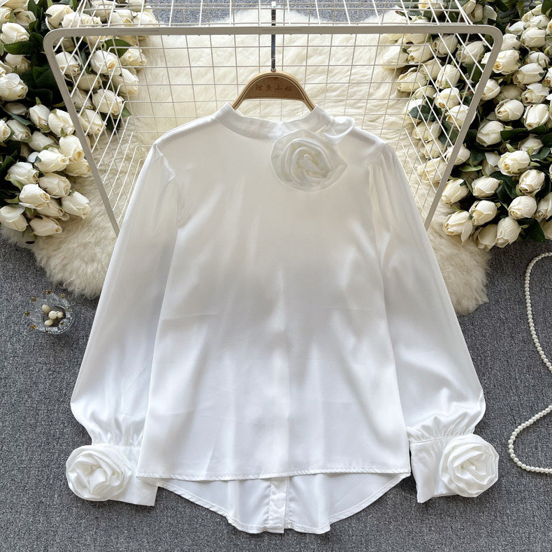 Women French Long Sleeve Chic Satin Shirt 8