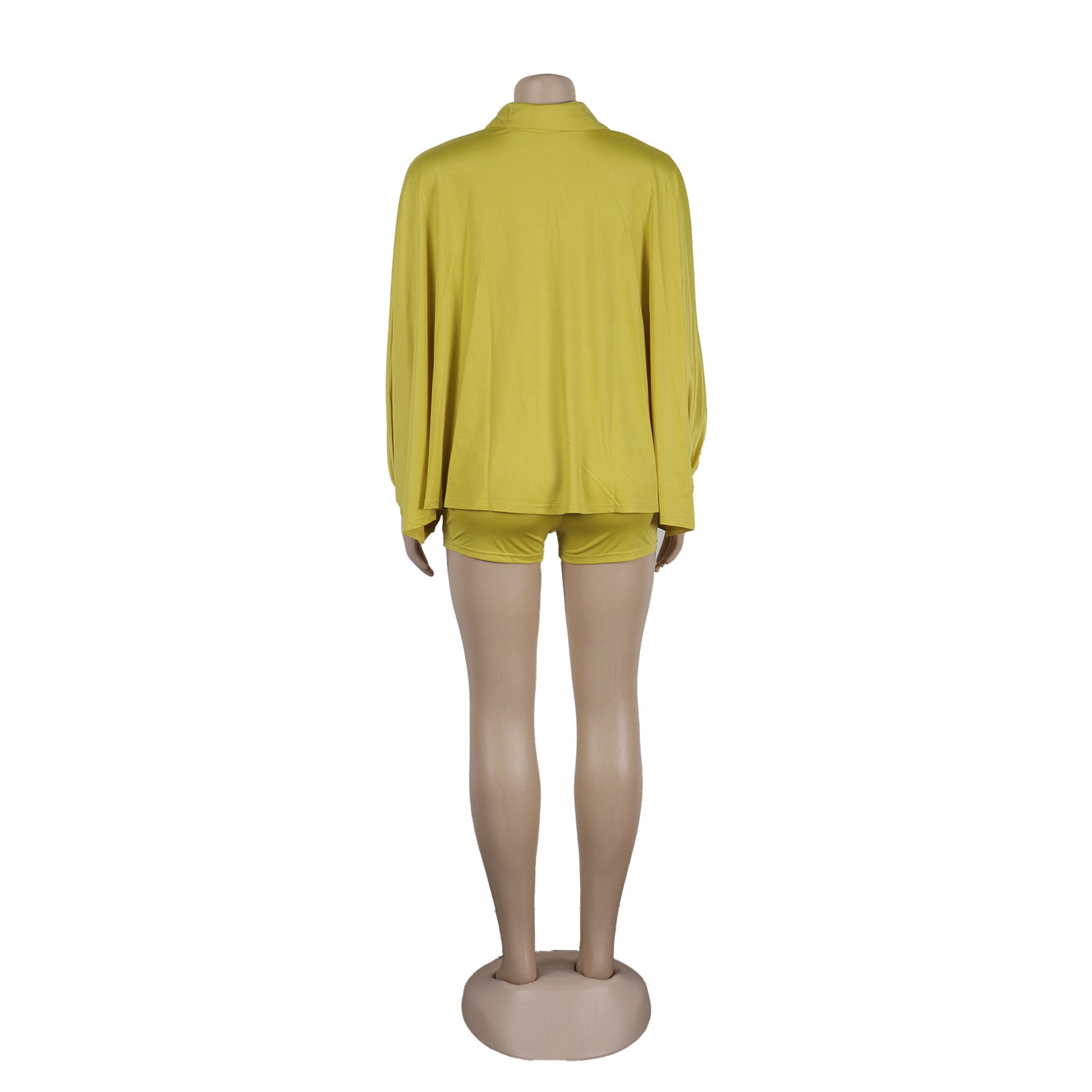 Sexy Solid Color Bat Sleeves Loose Shirt Shorts Two Piece Set 19